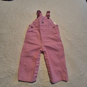 Carhartt girls 12 months pink overalls, canvas, inseam snaps, VGUC